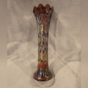 Vintage Fenton Amethyst Iridescent Carnival Glass April Showers Vase 11.75" Tall